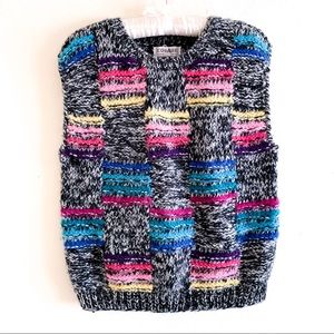 Vintage 80’s Collage Colorful Multicolor Heather Gray Chunky Knit Sweater Vest M